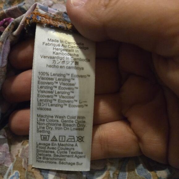 J.Crew Floral Tiered Midi Dress Size 10 Brown Pink Purple V-Neck - Picture 6 of 9